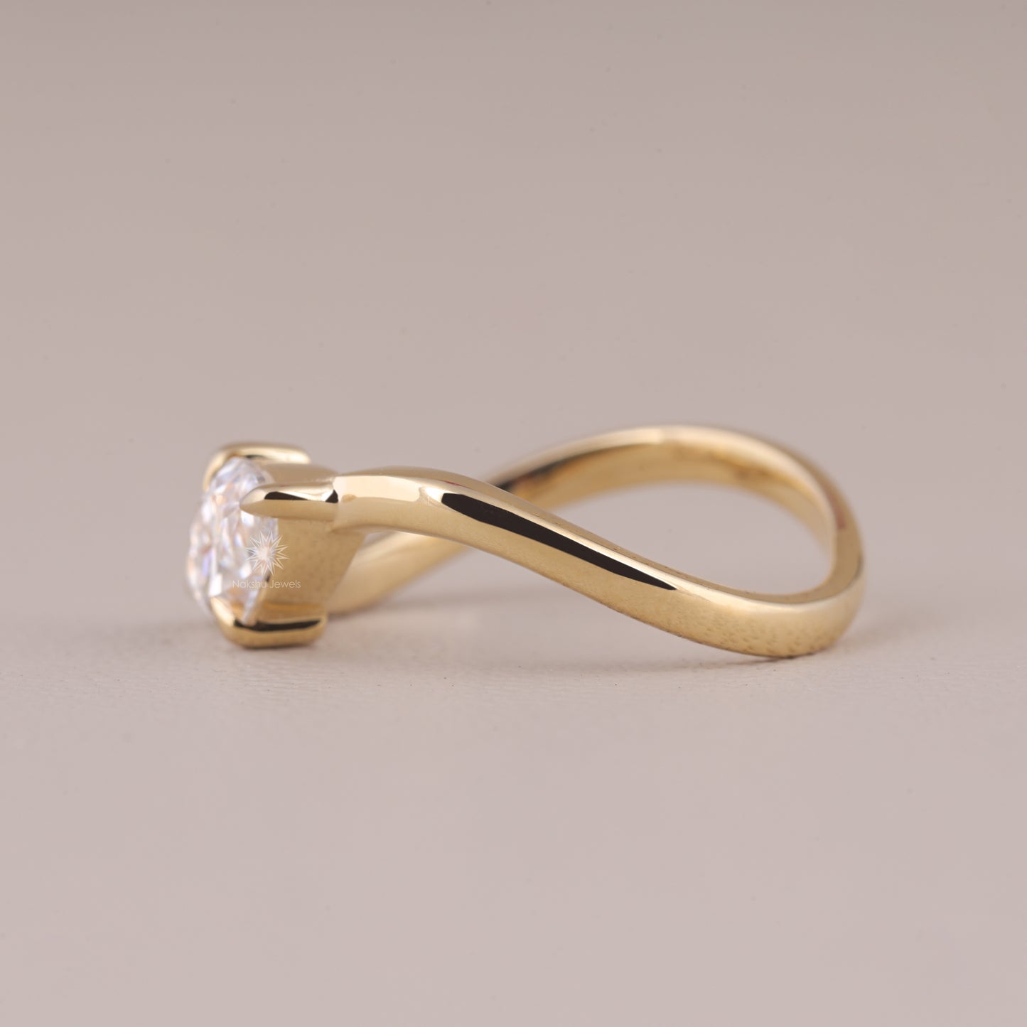 East West Marquise Cut Moissanite Solitaire Bypass Engagement Wedding Ring