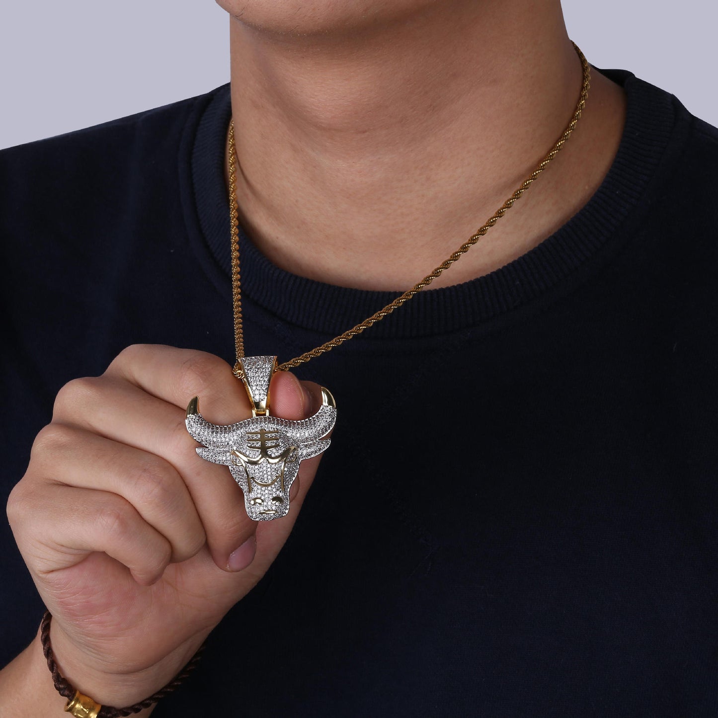 Hip Hop Moissanite Paved Ox Bull Head Pendant Necklace In 925 Sterling Silver For Rapper Men