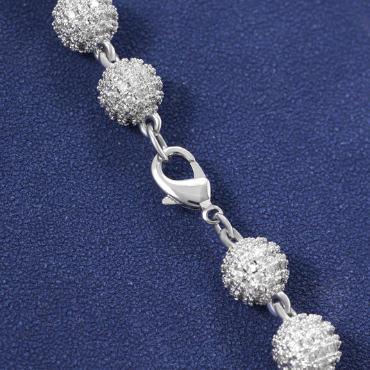 Iced Out Moissanite Rosary Necklace with Baguette Cross Pendants and Pavé Ball Chain