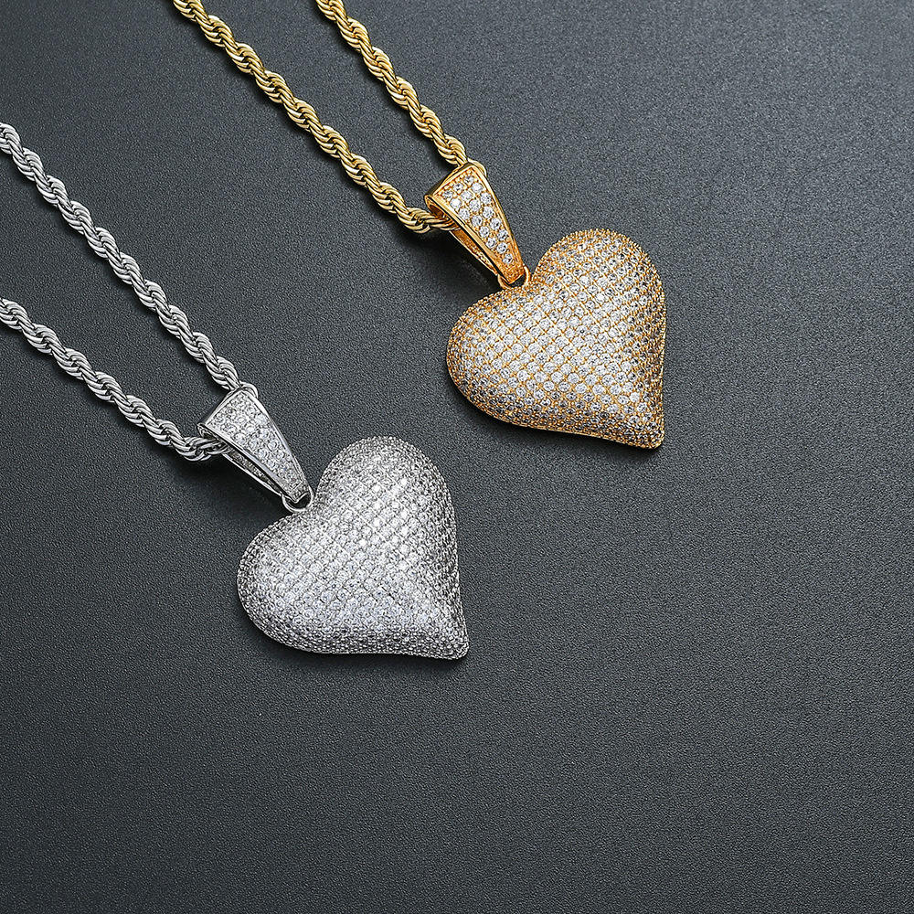 Hip Hop Paved Moissanite Diamond 3D Heart Iced Out Pendant Necklace For Men And Women