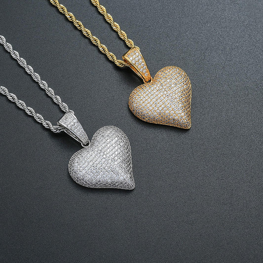 Hip Hop Paved Moissanite Diamond 3D Heart Iced Out Pendant Necklace For Men And Women