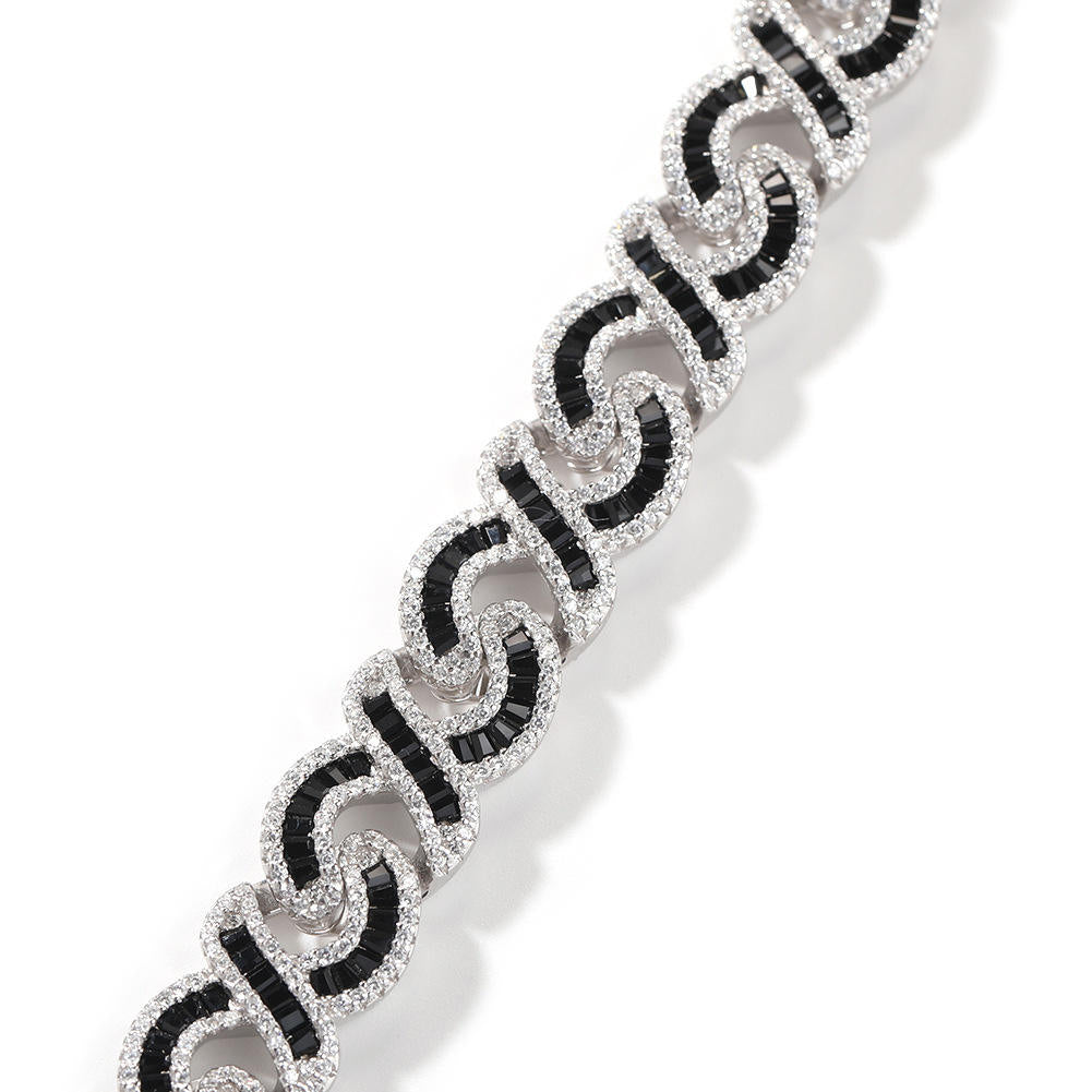 Iced Out Round Cut Moissanite Infinity Cuban Link Chain, Black CZ 925 Sterling Silver Necklace Mens Jewelry