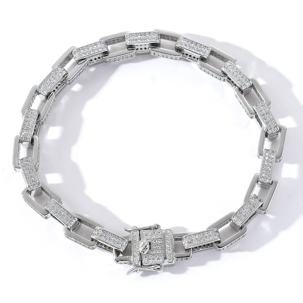 10mm Micro Pave Moissanite Hip Hop Box Chain Bracelet For Men, Unique Moissanite Hip Hop Bracelet 925 Silver Jewelry