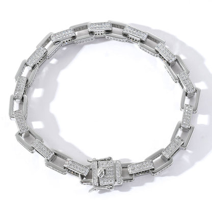 10mm Micro Pave Moissanite Hip Hop Box Chain Bracelet For Men, Unique Moissanite Hip Hop Bracelet 925 Silver Jewelry