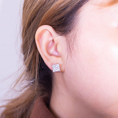 Princess Cut Colorless Moissanite Push Back Solitaire Stud Earring