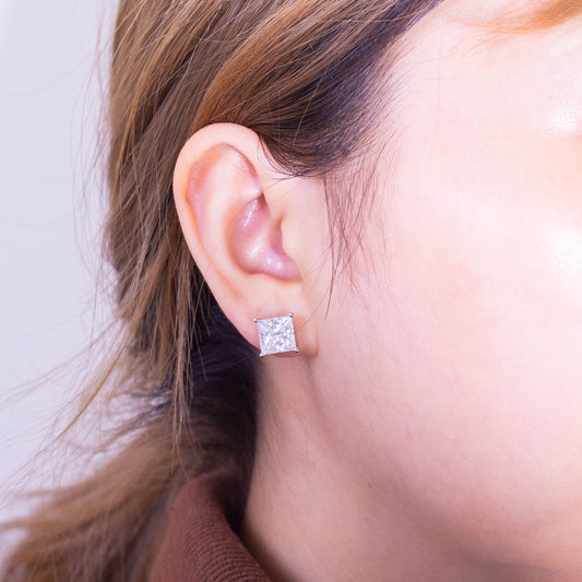 Princess Cut Colorless Moissanite Push Back Solitaire Stud Earring