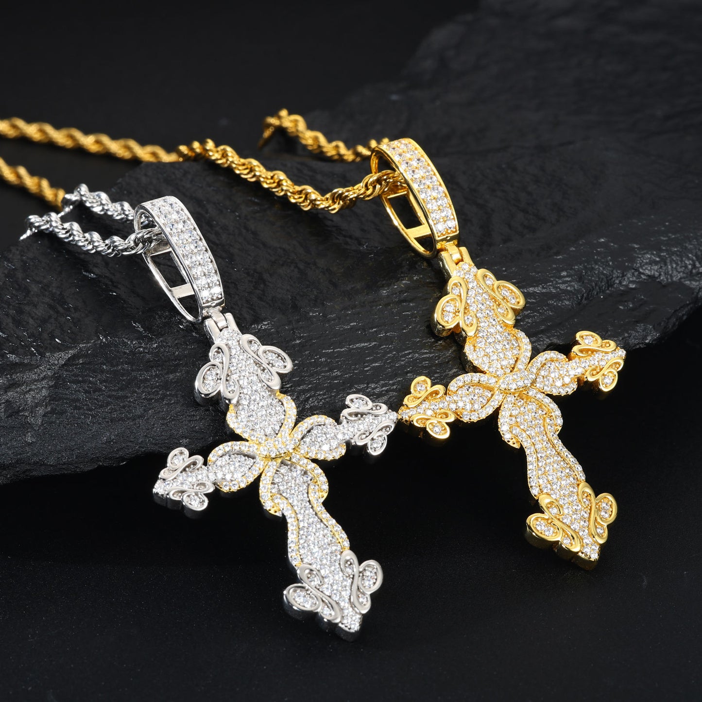 Round Cut Moissanite Hip Hop Cross Pendant For Rapper And Religious, 925 Sterling Silver Iced Out Jewelry For Men