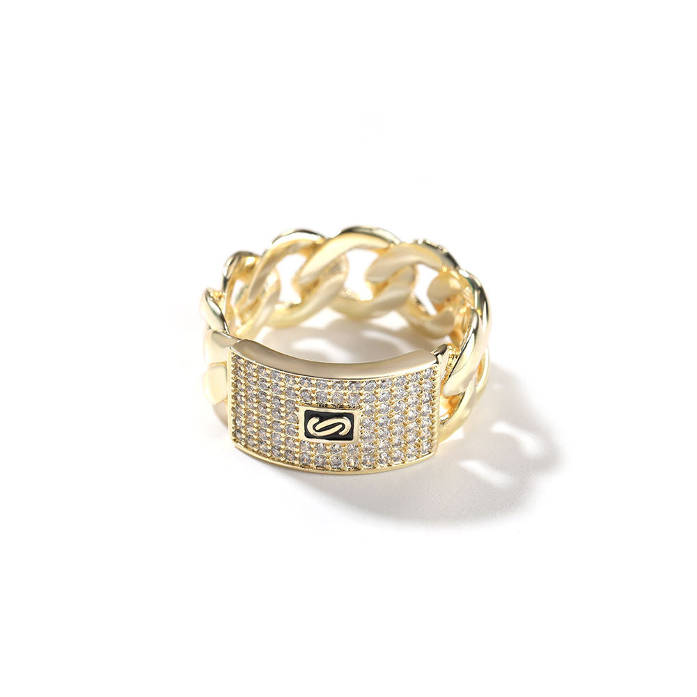 Round Moissanite Hip Hop Cuban Link Chain Rings, Iced Out Rings For Men