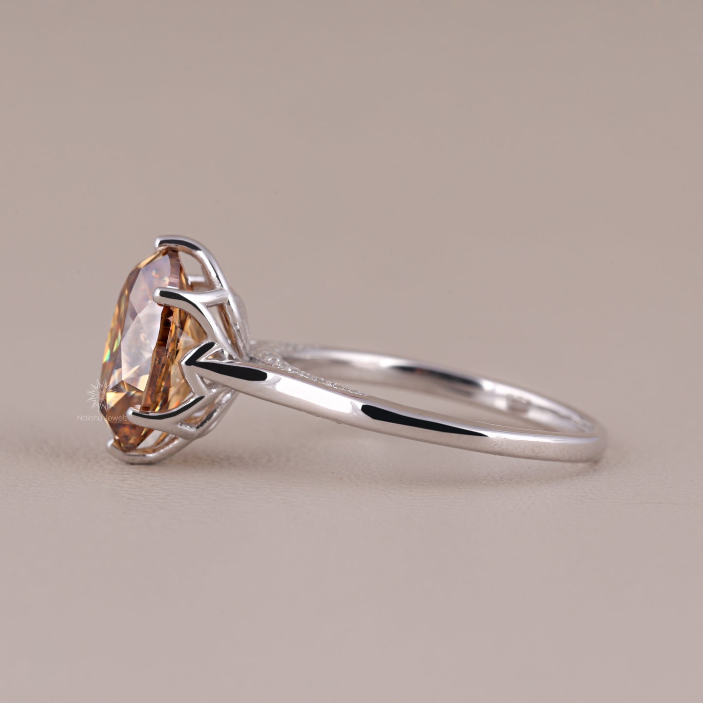 Old Mine Champagne Oval Cut Moissanite Tulip Setting Solitaire Engagement Wedding Ring