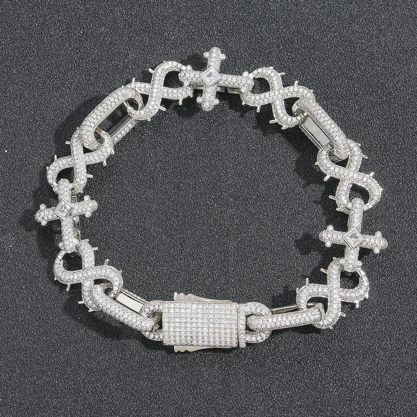 Iced Out Round Moissanite 12mm Cuban Link China Bracelet For Men, Unique Moissanite Hip Hop Bracelet 925 Sterling Silver Jewelry