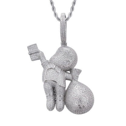 Hip Hop Iced Out Real Moissanite Men's Money Bag Pendant, S925 Sterling Silver Gold Plated Pendant