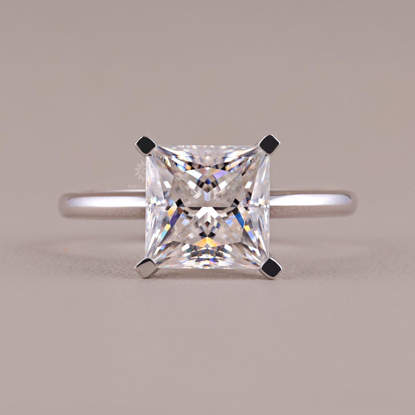 Solitaire Princess Cut Moissanite Engagement Wedding Ring