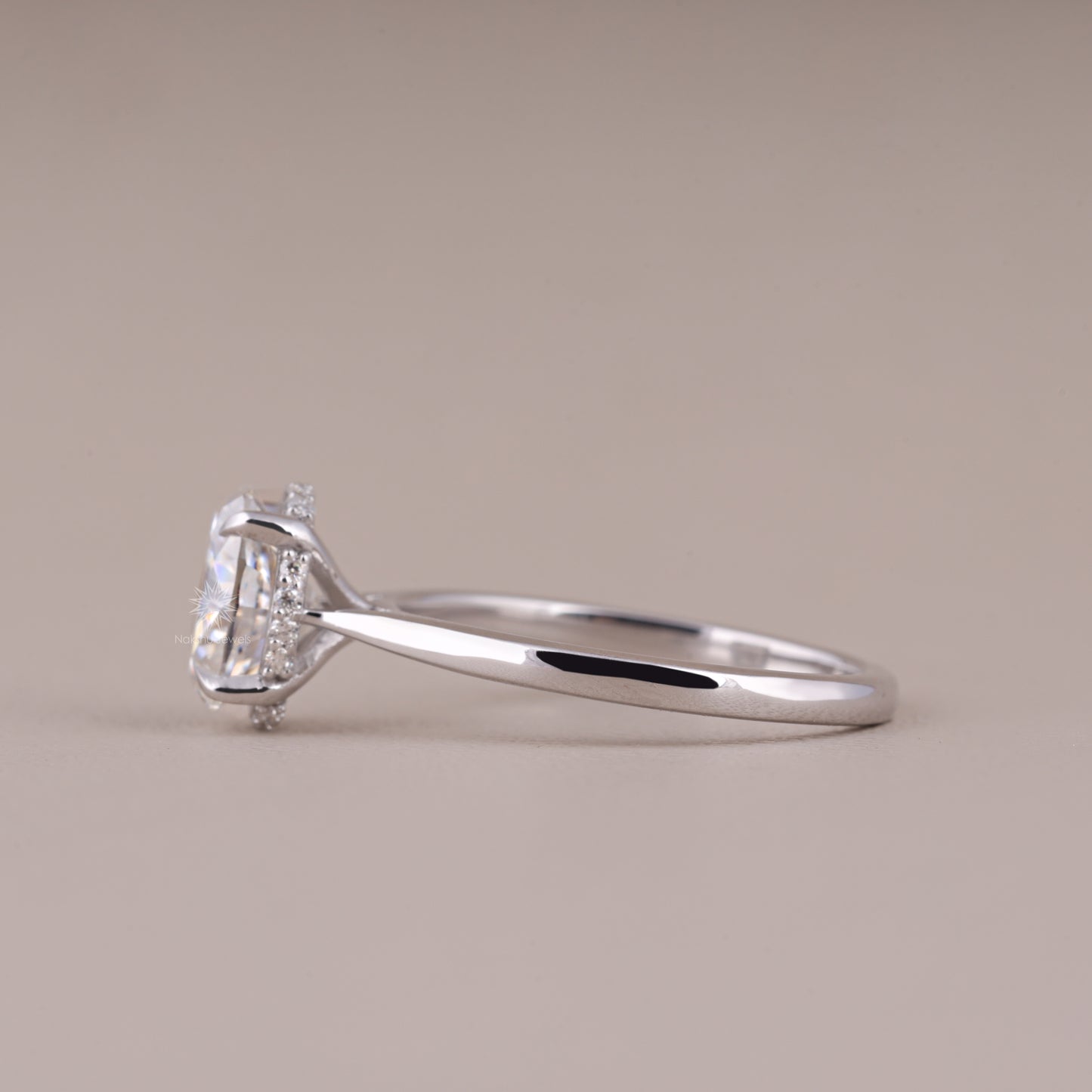 Hidden Halo Oval Cut Moissanite Solitaire Engagement Wedding Ring For Women