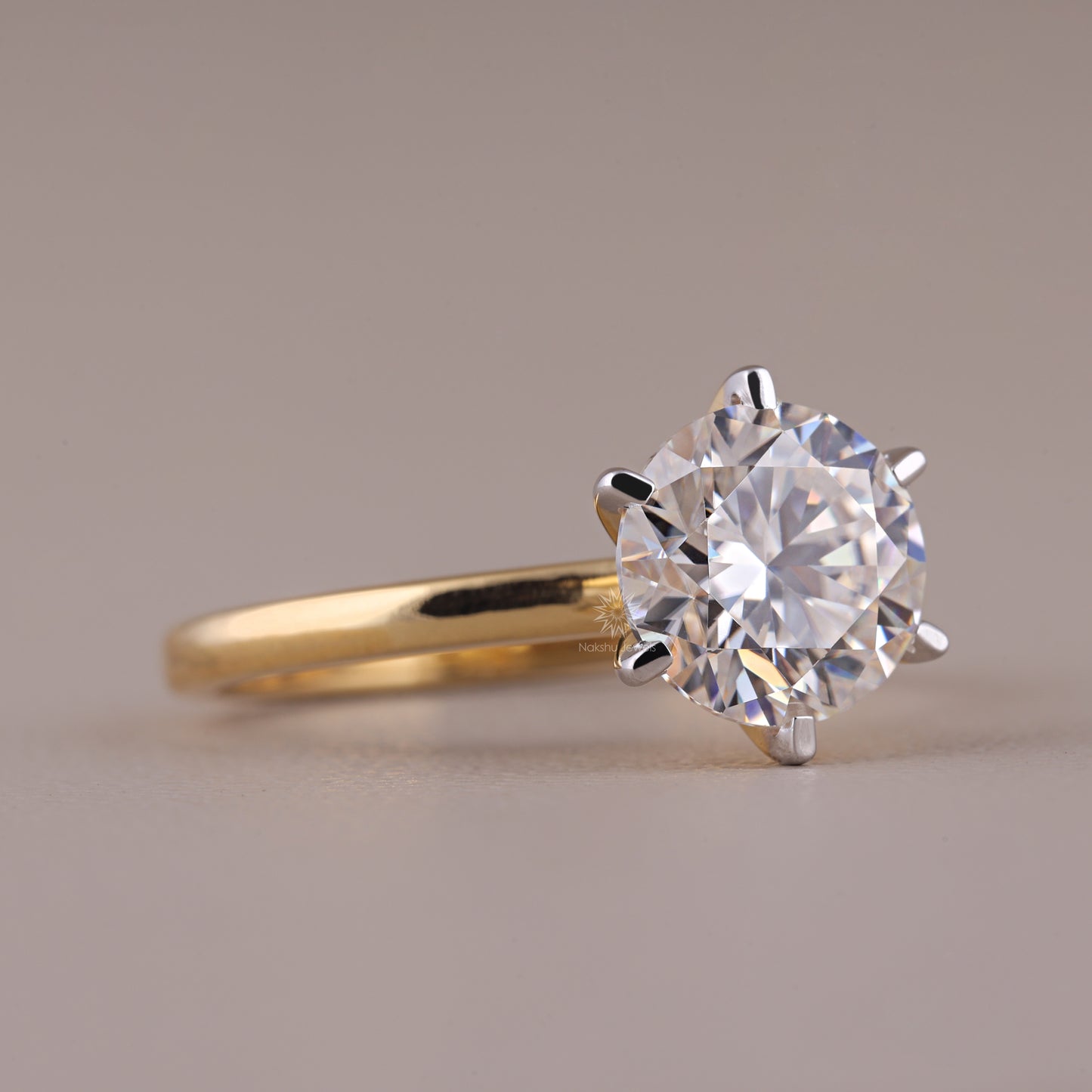 Brilliant Round Cut Moissanite Six Prong Engagement Ring In 14K Solid Gold