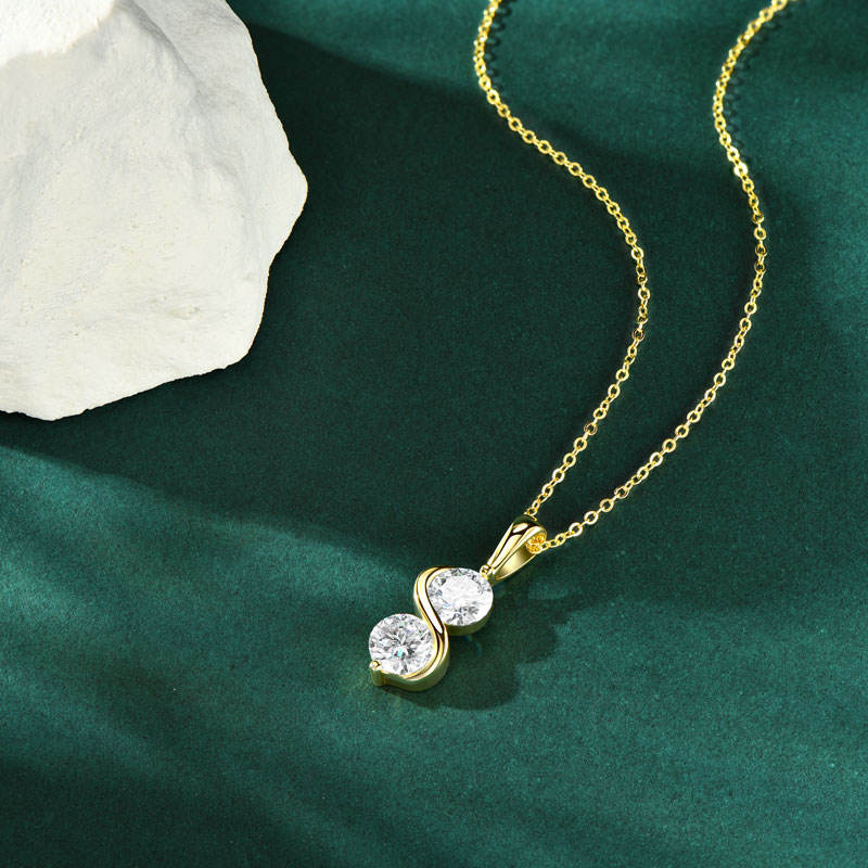 Two Stone Round Cut Moissanite S Shape Wedding Pendant, 2 Stone Moissanite Pendant