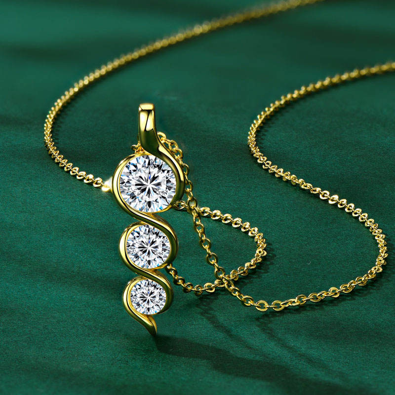 Three Stone Round Cut Colorless Moissanite 3 Stone Wedding Pendant