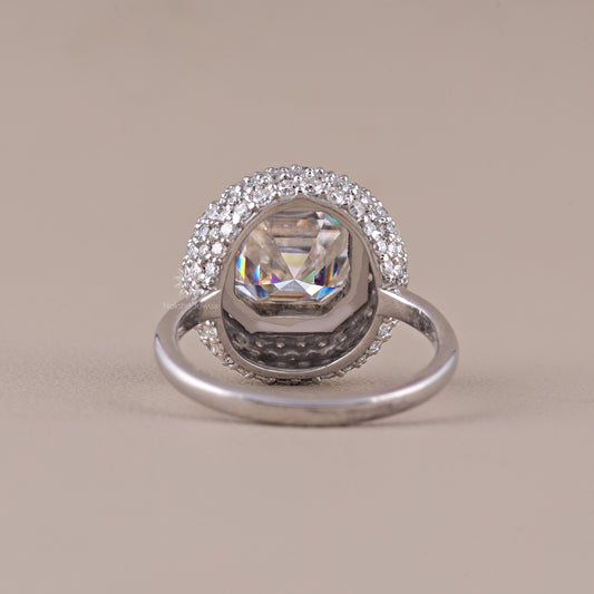 Stunning Bezel Set Asscher Cut Moissanite Pave Dome Engagement Ring