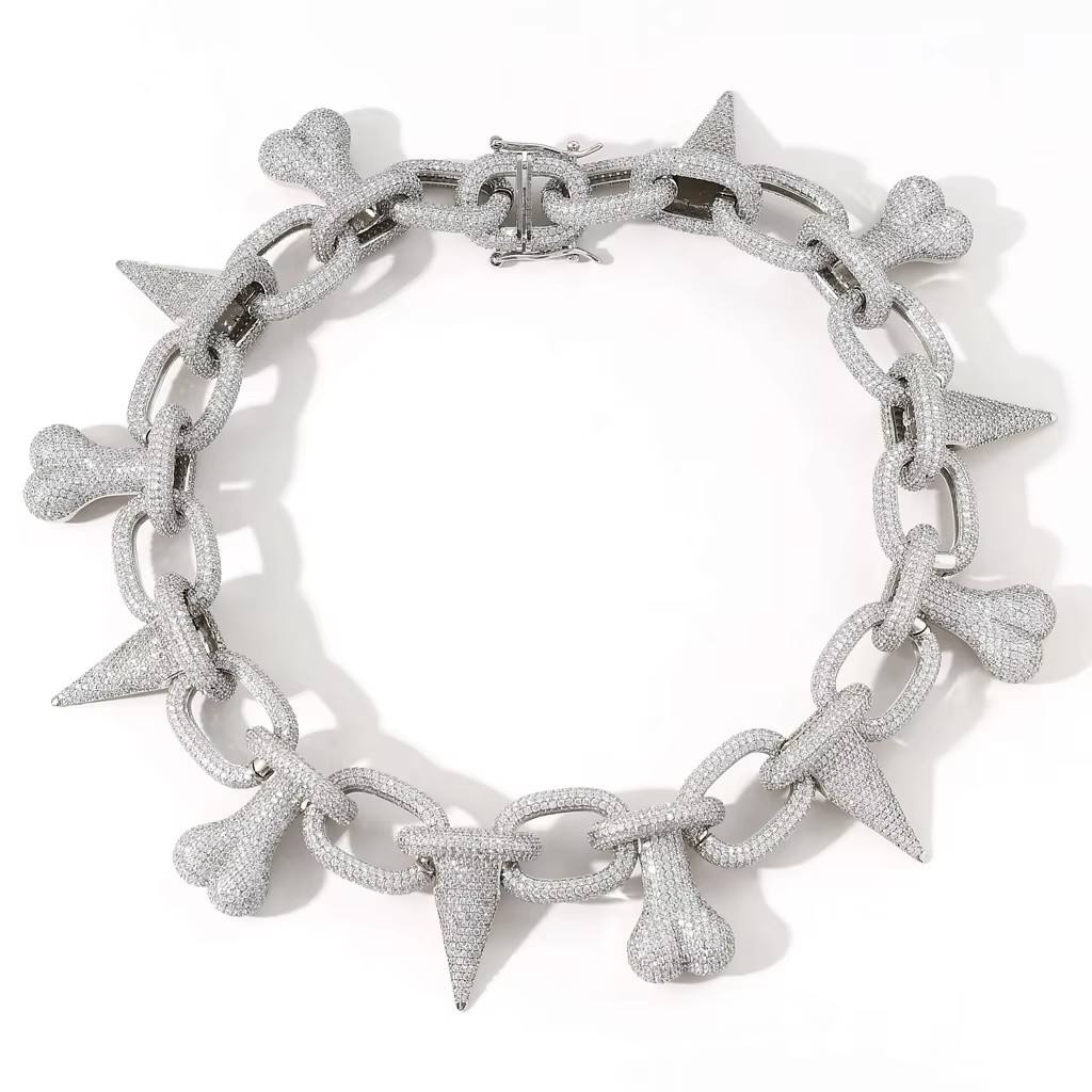 Hip Hop Style Bone Shape 18" Fully Iced Out Chains Necklace For Men, Rapper Chains, Hip Hop Jewelry