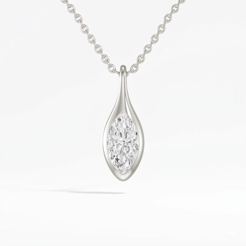 14K Solid Gold Marquise Cut Moissanite Bezel Set Solitaire Pendant For Women and Girls