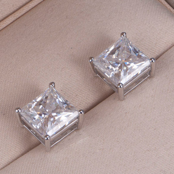 Princess Cut Colorless Moissanite Push Back Solitaire Stud Earring