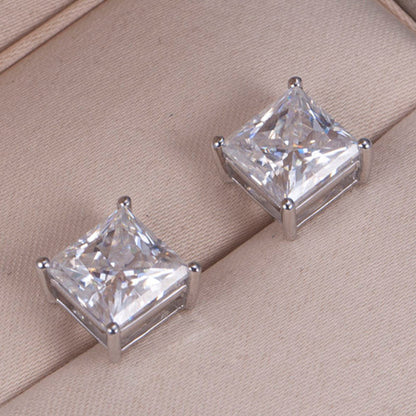 Princess Cut Colorless Moissanite Push Back Solitaire Stud Earring