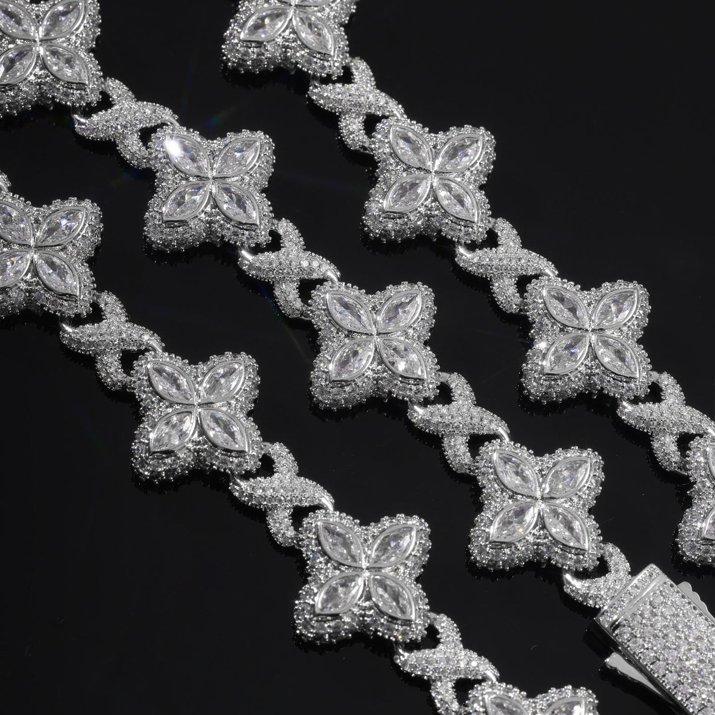 Fully Iced Out Moissanite Four Leaf Clover Chain Necklace, Moissanite Rapper Hip Hop Chain Jewelry