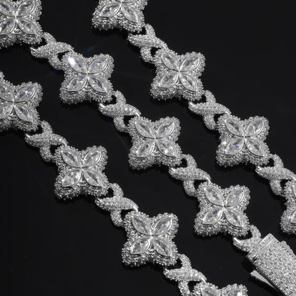 Fully Iced Out Moissanite Four Leaf Clover Chain Necklace, Moissanite Rapper Hip Hop Chain Jewelry