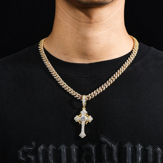 925 Sterling Silver Round Cut Hip Hop Moissanite Cross Pendant For Men, Iced Out Jewelry For Rapper And Religious