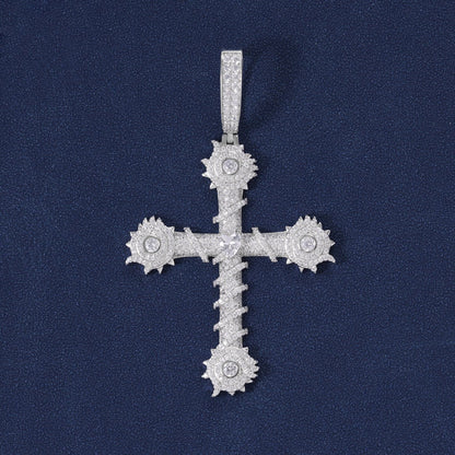 DVVS Fully Iced Out Moissanite Cross Pendant Necklace, Moissanite Hip Hop Pendant Jewelry For Rapper