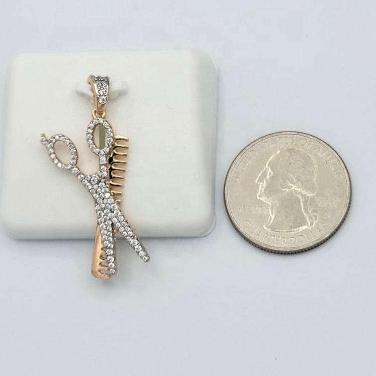 Round Cut Moissanite Barber Scissors Charm Pendant Specially For Barber