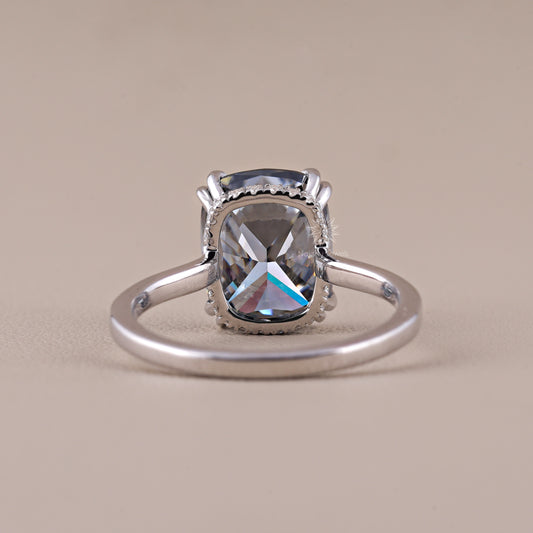 Elongated Cushion Cut Grey Moissanite Engagement Ring Hidden Halo Wedding Rings Unique Double Claw Prongs Setting Diamond