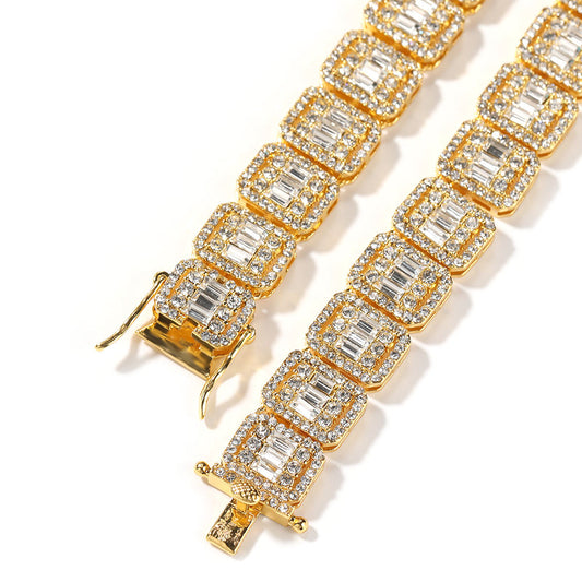 Iced Out Baguette and Round Cut VVS Moissanite Hip Hop Diamond Tennis Chain Necklace, Rapper Chain In 925 Sterling Silver