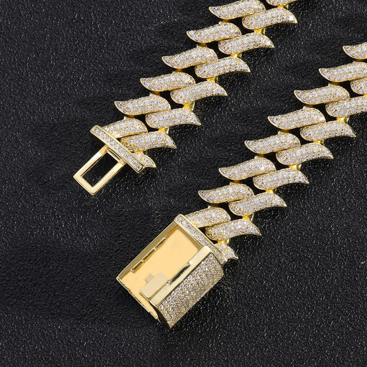 14MM Brilliant Cut Moissanite Hip Hop Miami Thorn Cuban Link Chain In 925 Sterling Silver Iced Out Chain For Rapper