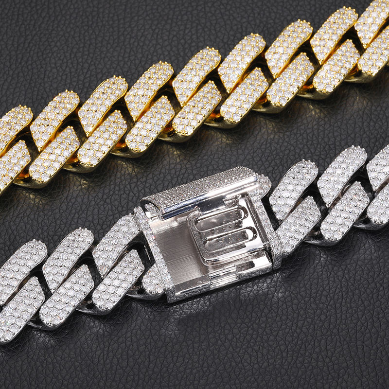 Luxury Hip Hop Jewelry 30 mm 14K Gold Plated Moissanite Iced Out Cuban Link Chain For Men