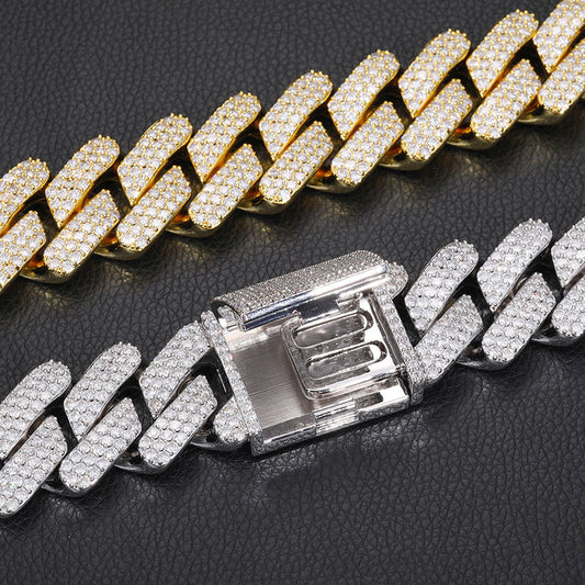 Luxury Hip Hop Jewelry 30 mm 14K Gold Plated Moissanite Iced Out Cuban Link Chain For Men