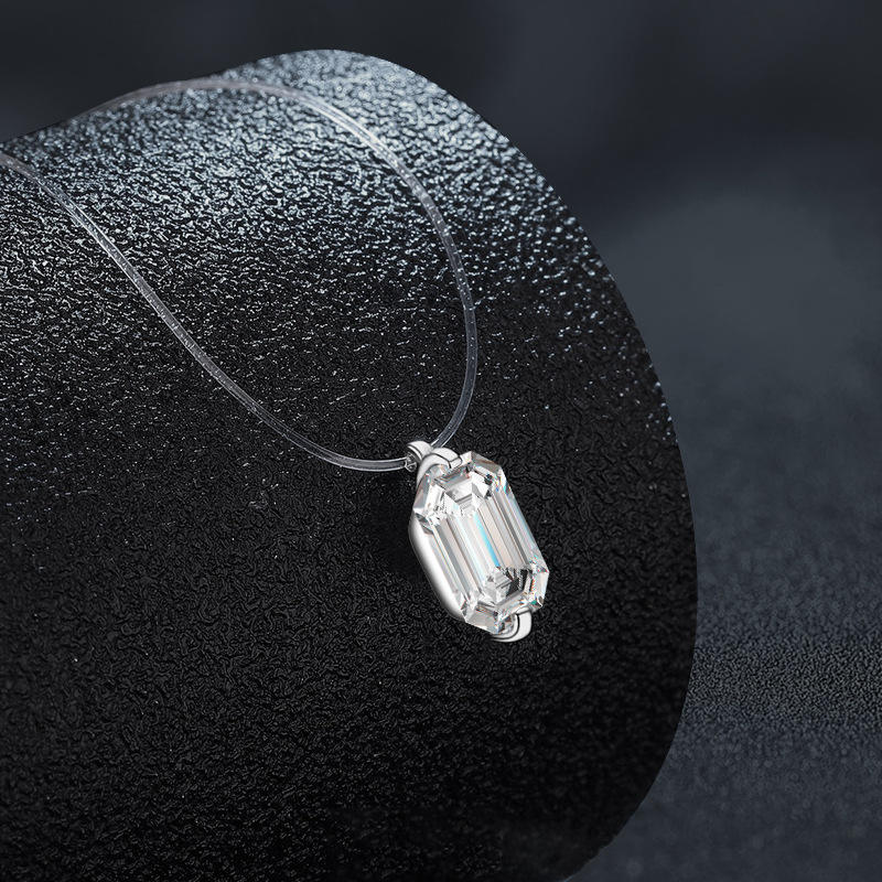 Emerald Cut Moissanite Pendant, 925 Sterling Silver Stunning Pendant Anniversary Gift, Only Pendant
