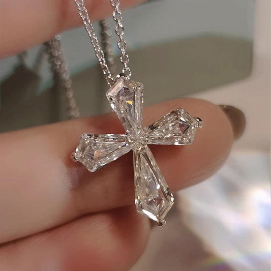 Classic Kite Cut Moissanite Diamond Solid Cross Pendant
