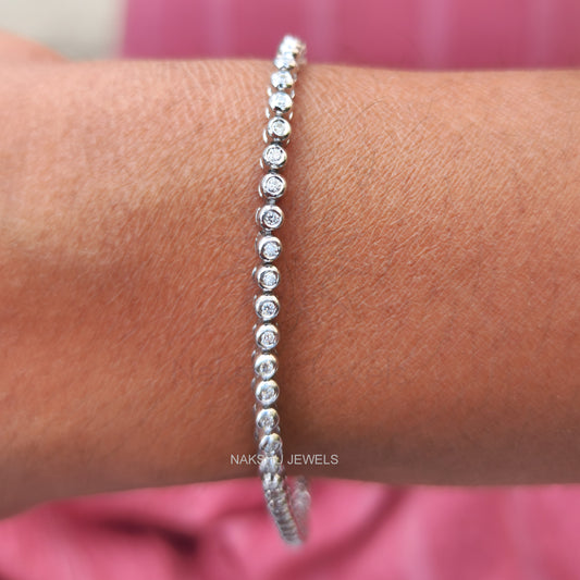 Classic 1.5 MM Colorless Round Moissanite Bezel Set Tennis Bracelet For Her