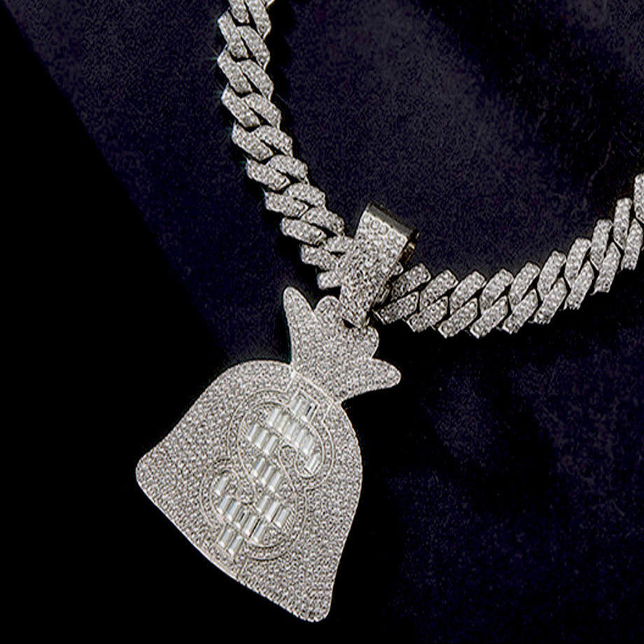 Luxury Iced Out VVS Moissanite Hip Hop Money Bag Pendant, S925 Sterling Silver - Gold Plated