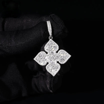 Iced Out Round Cut Moissanite Four Leaf Hip Hop Charm Pendant Jewelry