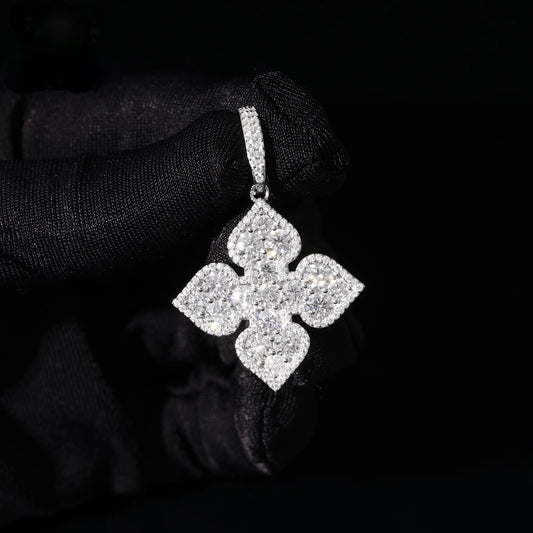 Iced Out Round Cut Moissanite Four Leaf Hip Hop 925 Sterling Silver Charm Pendant Jewelry For Men, Rapper