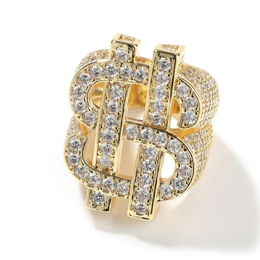 Round Moissanite Men's Hip Hop Doller Symbol Engagement Rings, 925 Silver Iced Out Rings For Rapper Jewelry