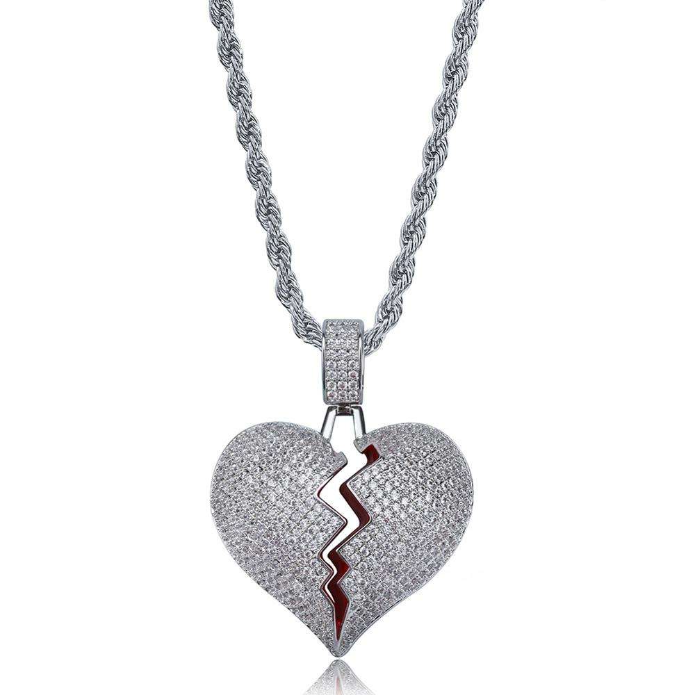 Round Moissanite Hip Hop Broken Heart Pendant For Men, Iced Out Pendant Jewelry For Rapper
