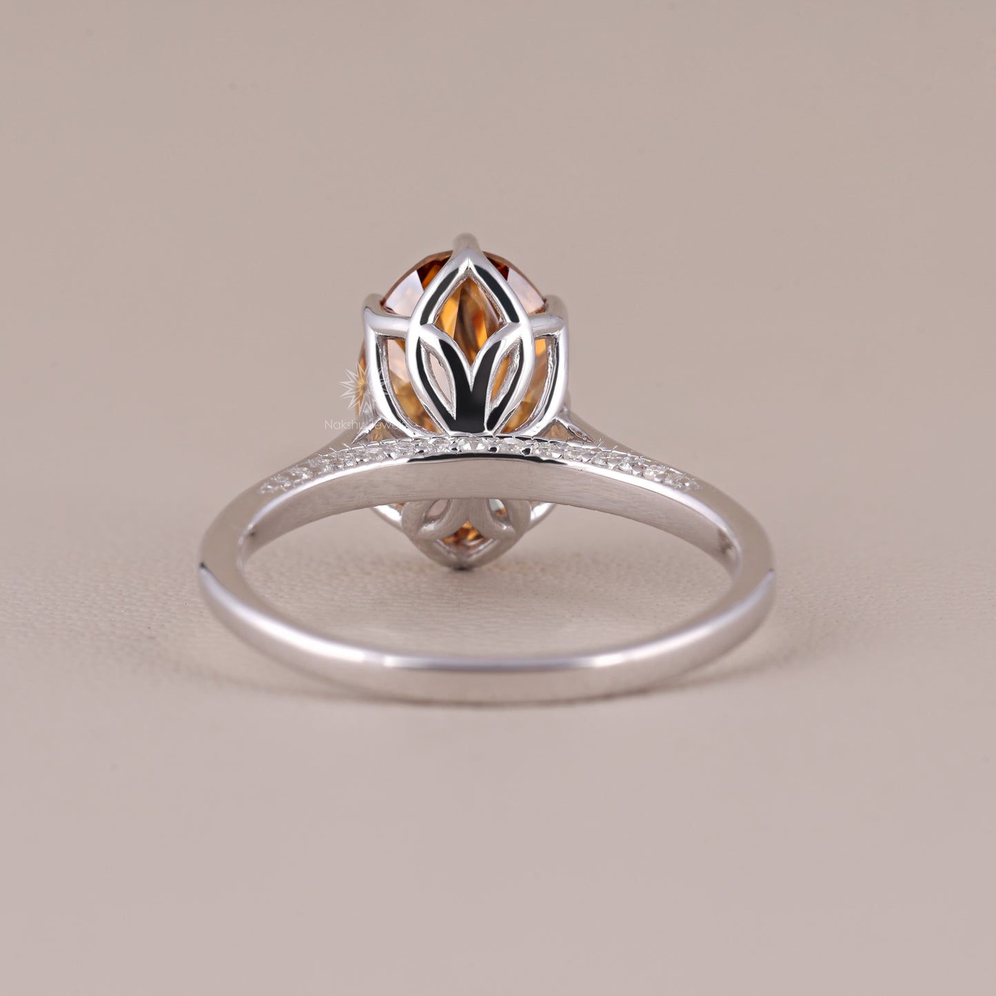 Old Mine Champagne Oval Cut Moissanite Tulip Setting Solitaire Engagement Wedding Ring