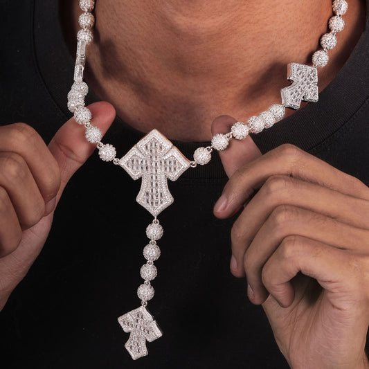 Fully Iced Out Moissanite Cross - Ball Chain Necklace, 925 Sterling Silver Moissanite Hip Hop Chain For Men, Women And Rapper