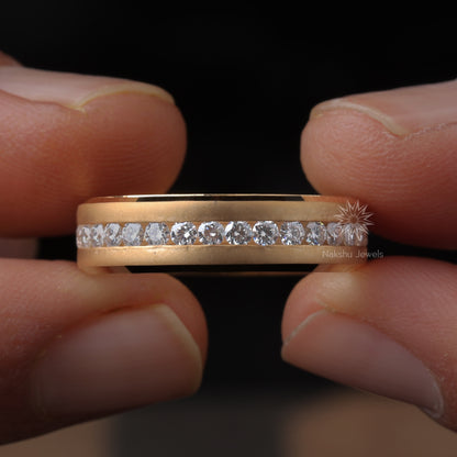 Round Colorless Moissanite Full Eternity Engagement Wedding Band For Him, Solid Gold Men's Channel Set Wedding Band, Anniversary Ring for Men/Man