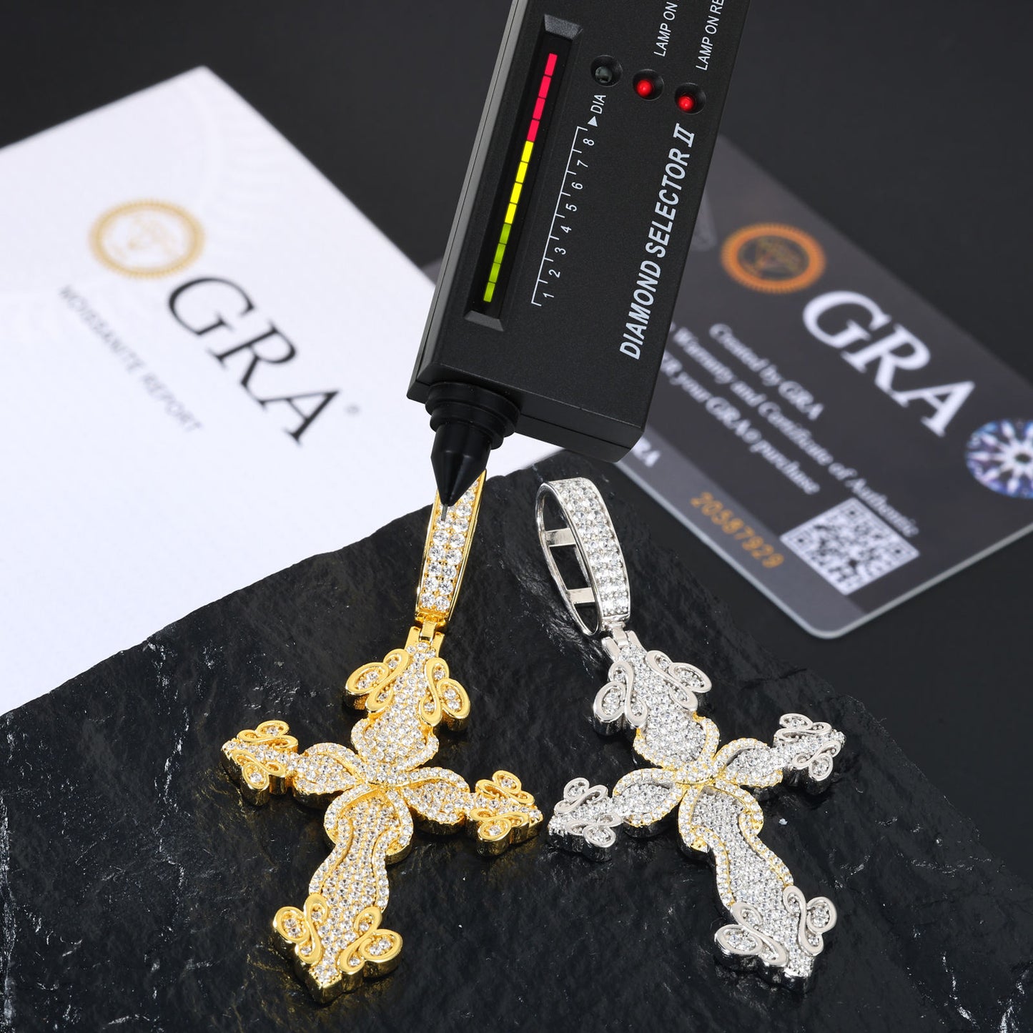 Round Cut Moissanite Hip Hop Cross Pendant For Rapper And Religious, 925 Sterling Silver Iced Out Jewelry For Men