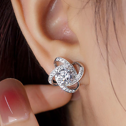 Floral Knot/Infinity Shape Moissanite Elegance Stud Earring In 14K Solid Gold