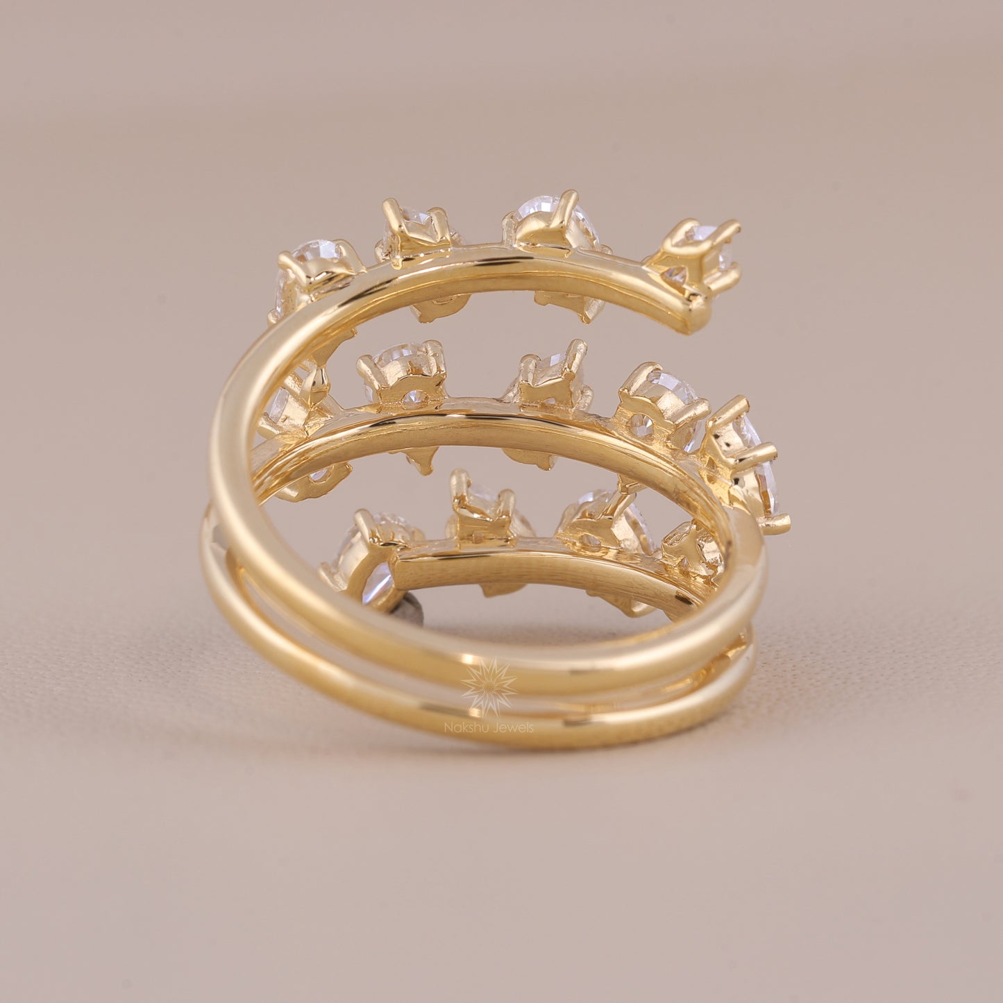 Pear Cut Moissanite Spiral Wrap Ring with Scattered Cluster Design