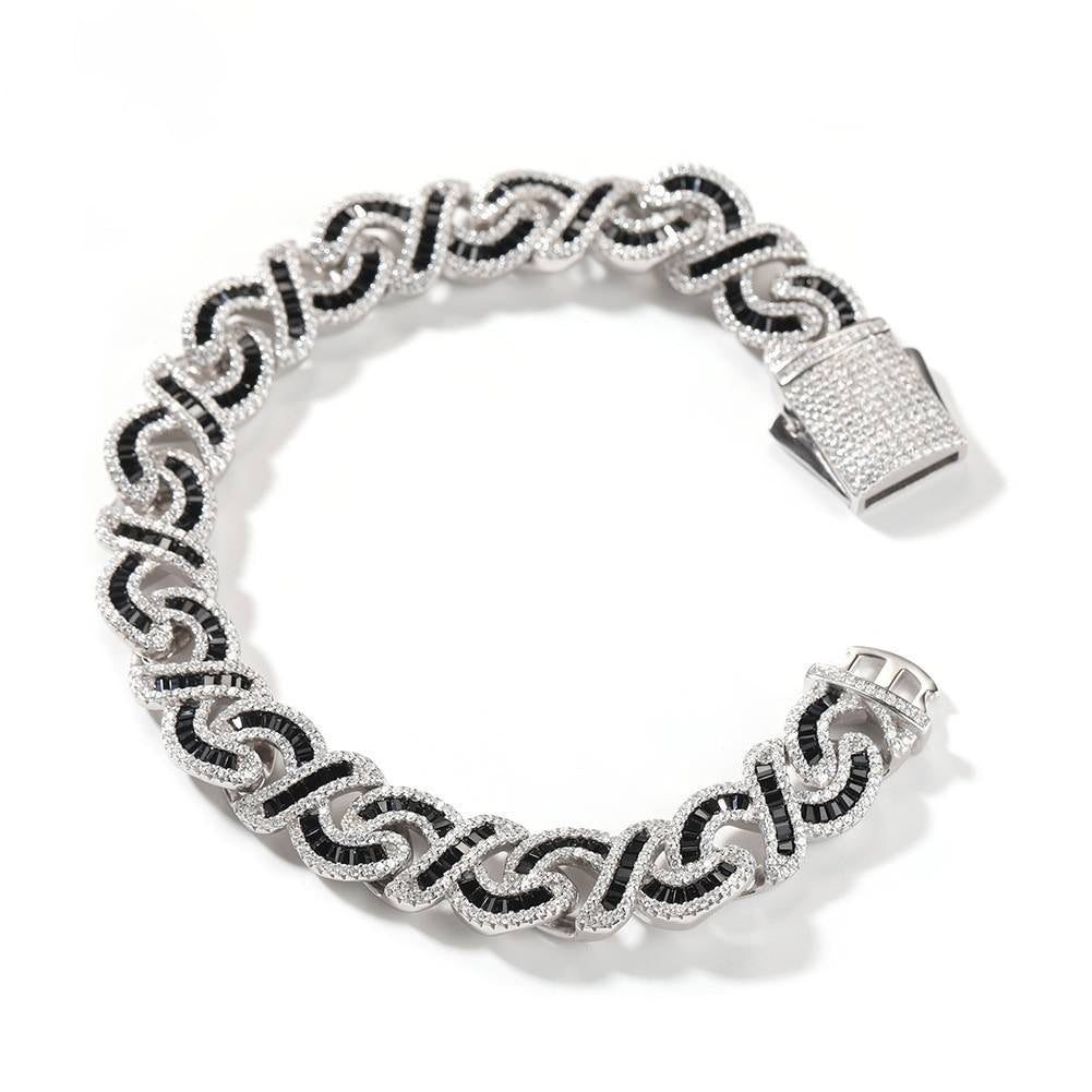 Iced Out Round Cut Moissanite Infinity Cuban Link Chain, Black CZ 925 Sterling Silver Necklace Mens Jewelry
